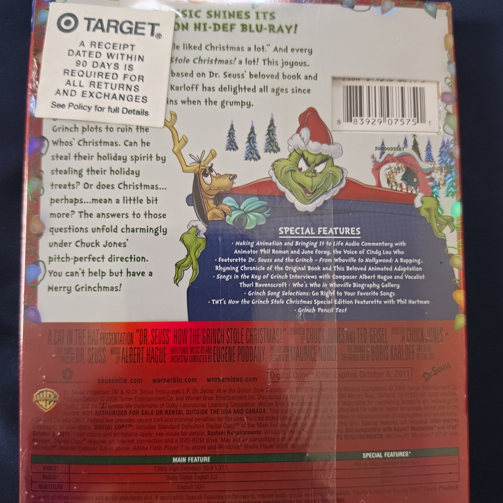 Dr. Seuss How The Grinch Stole Christmas! Blu-ray Combo Pack - Green & Red - Picture 2 of 4